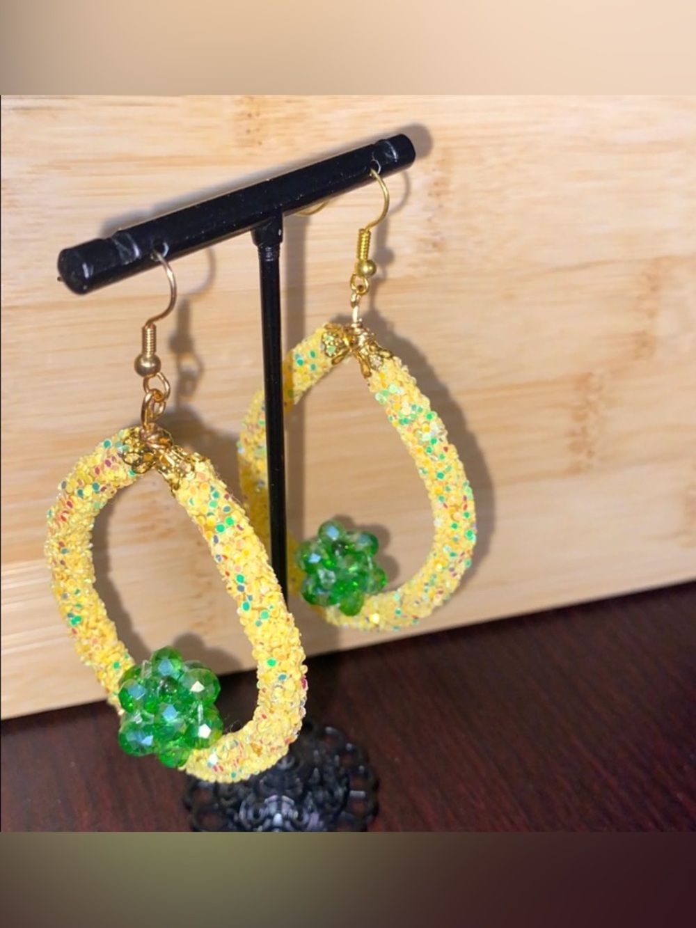 Vibrant Yellow and Green dangling Beaded Earrings